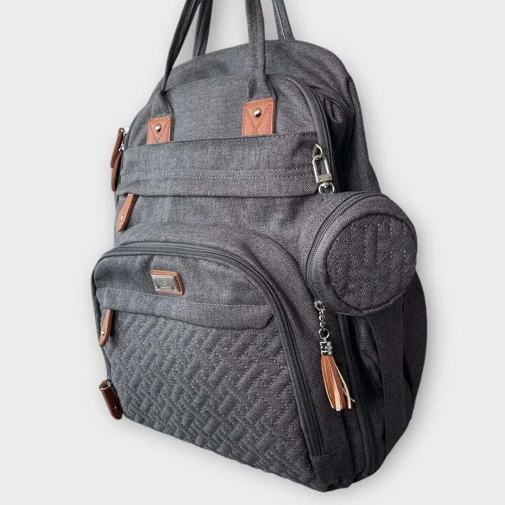 BabbleRoo Diaper Bag Backpack Dark Grey Charcoal Gray Waterproof Wide Top Unused